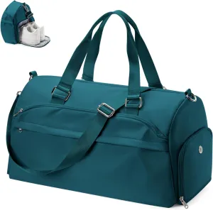 Gym Bag for Women & Men, Sports Duffel Bag Travel Bag with Shoe Compartment, Personal Item Weekender Bag with Wet Pocket, Peacock Green Overnight Bag