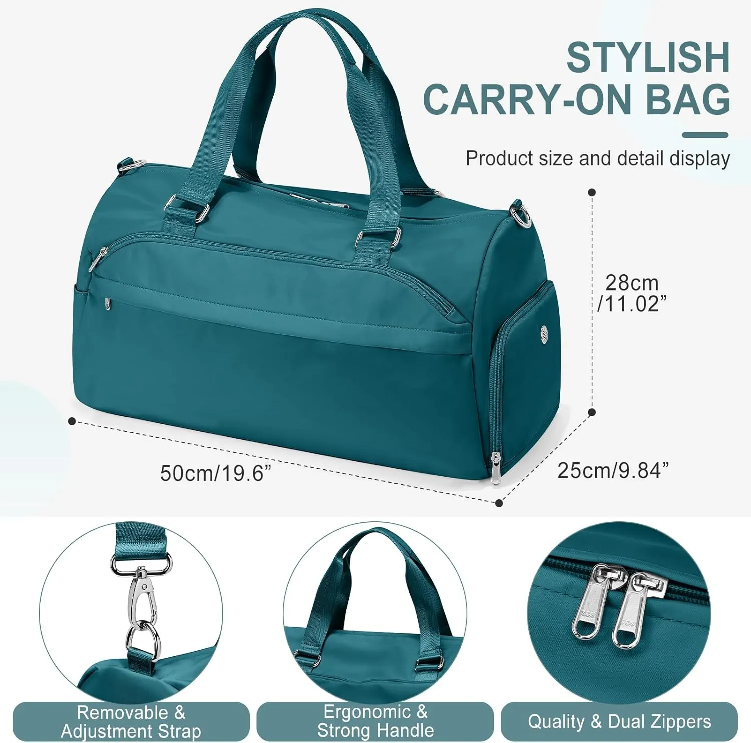 Gym Bag for Women & Men, Sports Duffel Bag Travel Bag with Shoe Compartment, Personal Item Weekender Bag with Wet Pocket, Peacock Green Overnight Bag