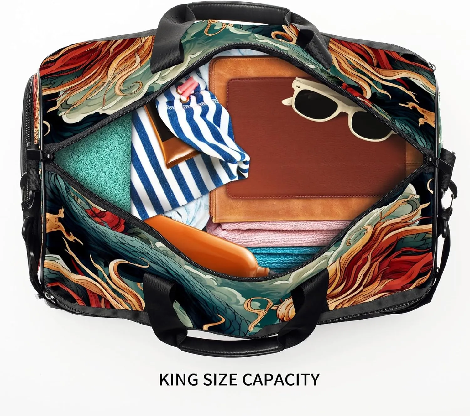 Gym Bag for Women, Carry on Weekender Overnight Bag, Travel Duffel Bags, Personal Item Travel Bag Tote Bag Workout Dance Bag, Chinese Dragon - 4