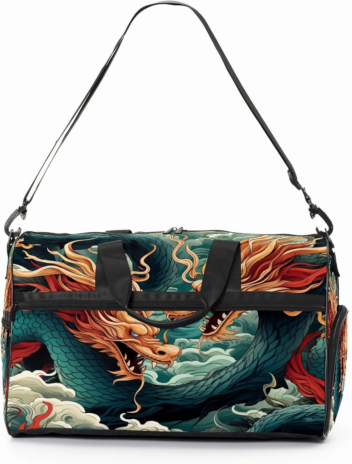 Gym Bag for Women, Carry on Weekender Overnight Bag, Travel Duffel Bags, Personal Item Travel Bag Tote Bag Workout Dance Bag, Chinese Dragon - 4