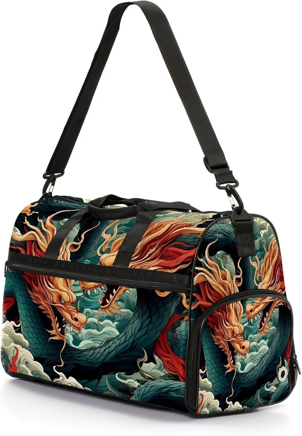 Gym Bag for Women, Carry on Weekender Overnight Bag, Travel Duffel Bags, Personal Item Travel Bag Tote Bag Workout Dance Bag, Chinese Dragon - 4