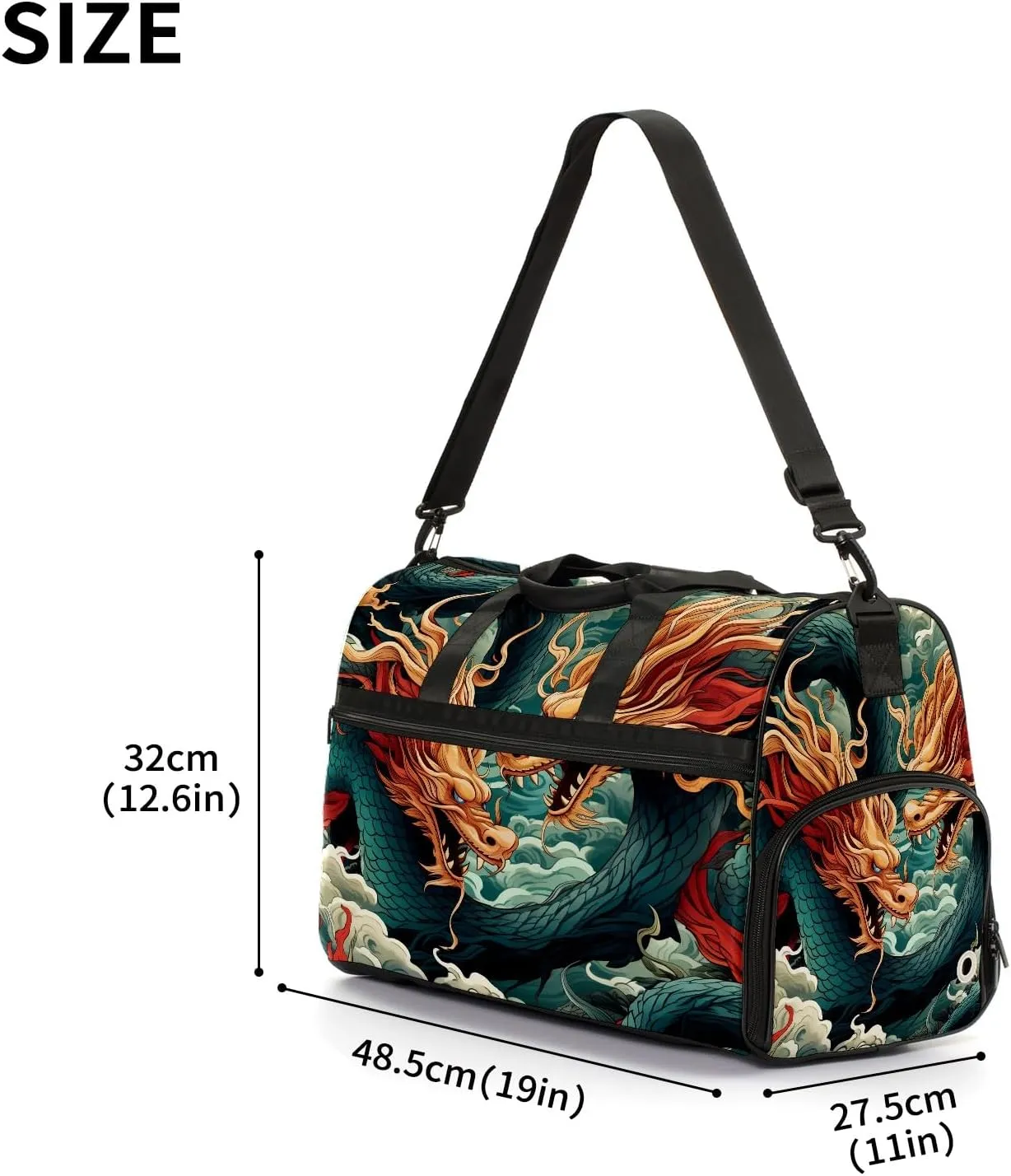Gym Bag for Women, Carry on Weekender Overnight Bag, Travel Duffel Bags, Personal Item Travel Bag Tote Bag Workout Dance Bag, Chinese Dragon - 4