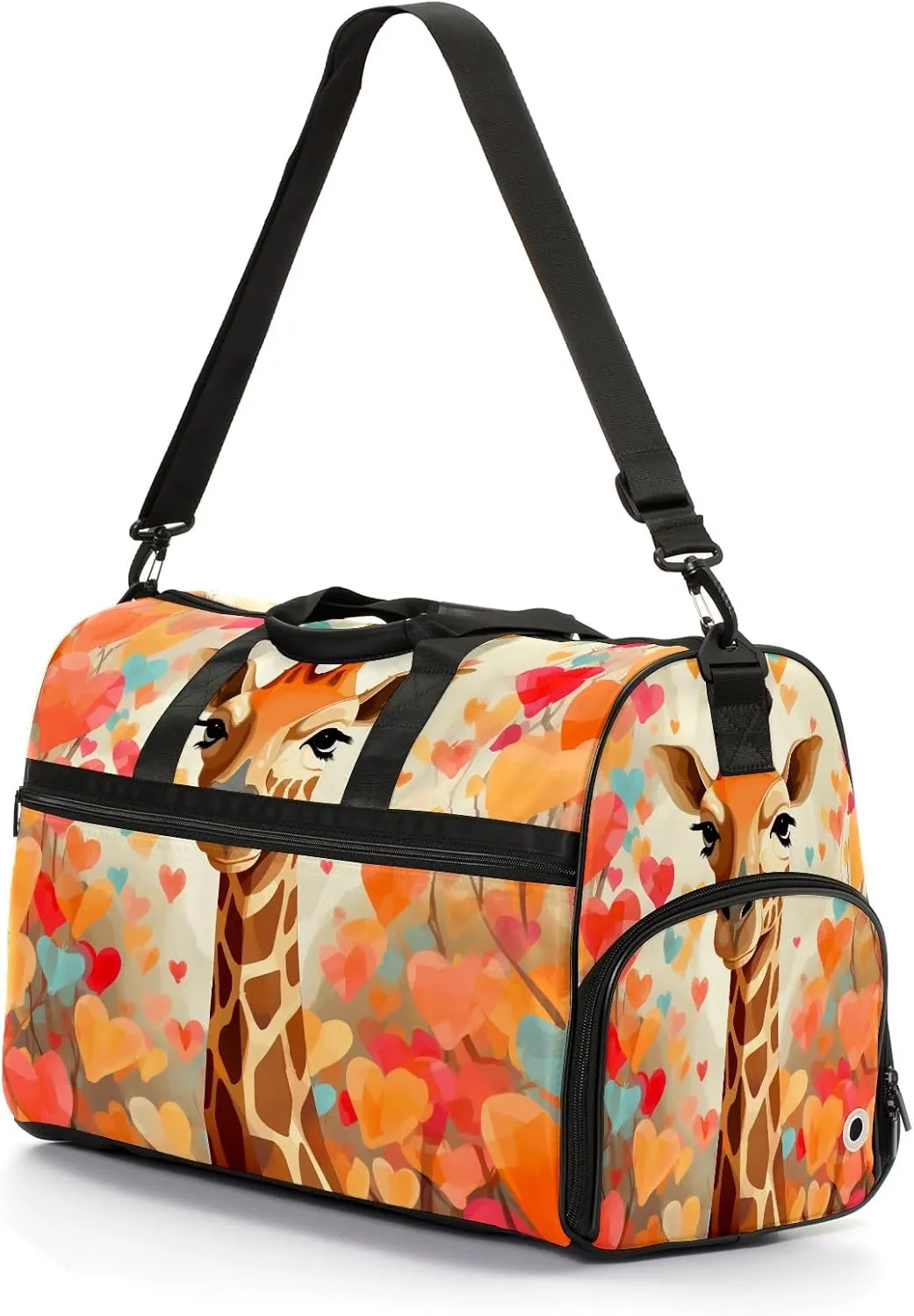 Gym Bag for Women, Carry on Weekender Overnight Bag, Travel Duffel Bags, Personal Item Travel Bag Tote Bag Workout Dance Bag, Heart Flowers Giraffe - 16