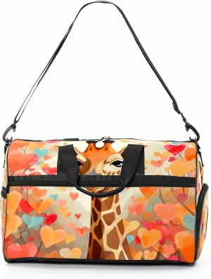 Gym Bag for Women, Carry on Weekender Overnight Bag, Travel Duffel Bags, Personal Item Travel Bag Tote Bag Workout Dance Bag, Heart Flowers Giraffe - 16