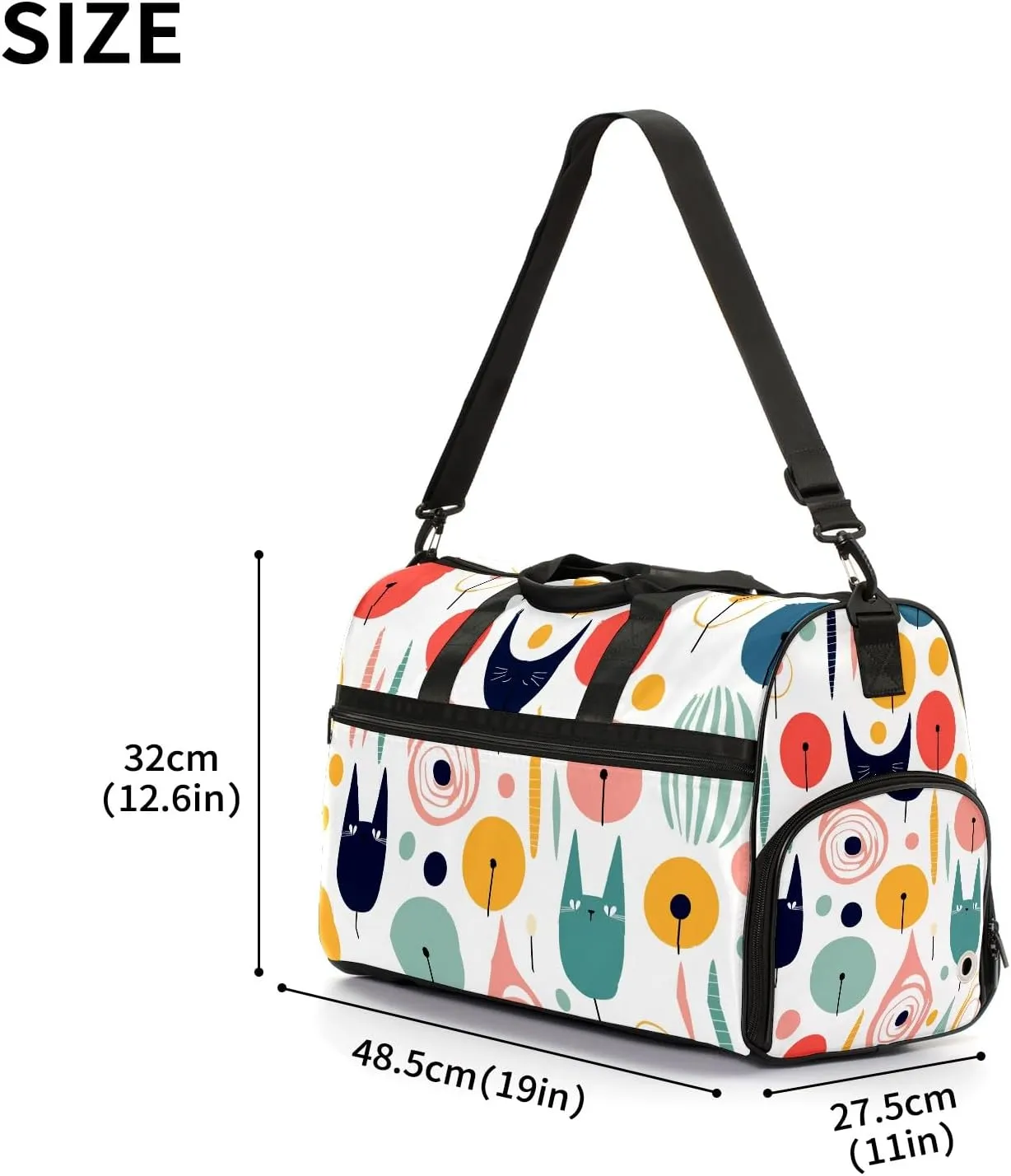 Gym Bag for Women Men, Yoga Bag with Shoe Pocket, Travel Duffel Tote Bag for Plane, Workout, Swimming, Weekend Overnight Bag Carry on Bag Hospital Holdalls, Cat Simple Drawing - 2
