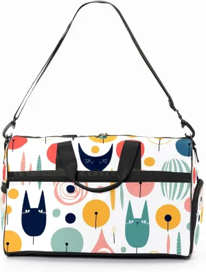 Gym Bag for Women Men, Yoga Bag with Shoe Pocket, Travel Duffel Tote Bag for Plane, Workout, Swimming, Weekend Overnight Bag Carry on Bag Hospital Holdalls, Cat Simple Drawing - 2