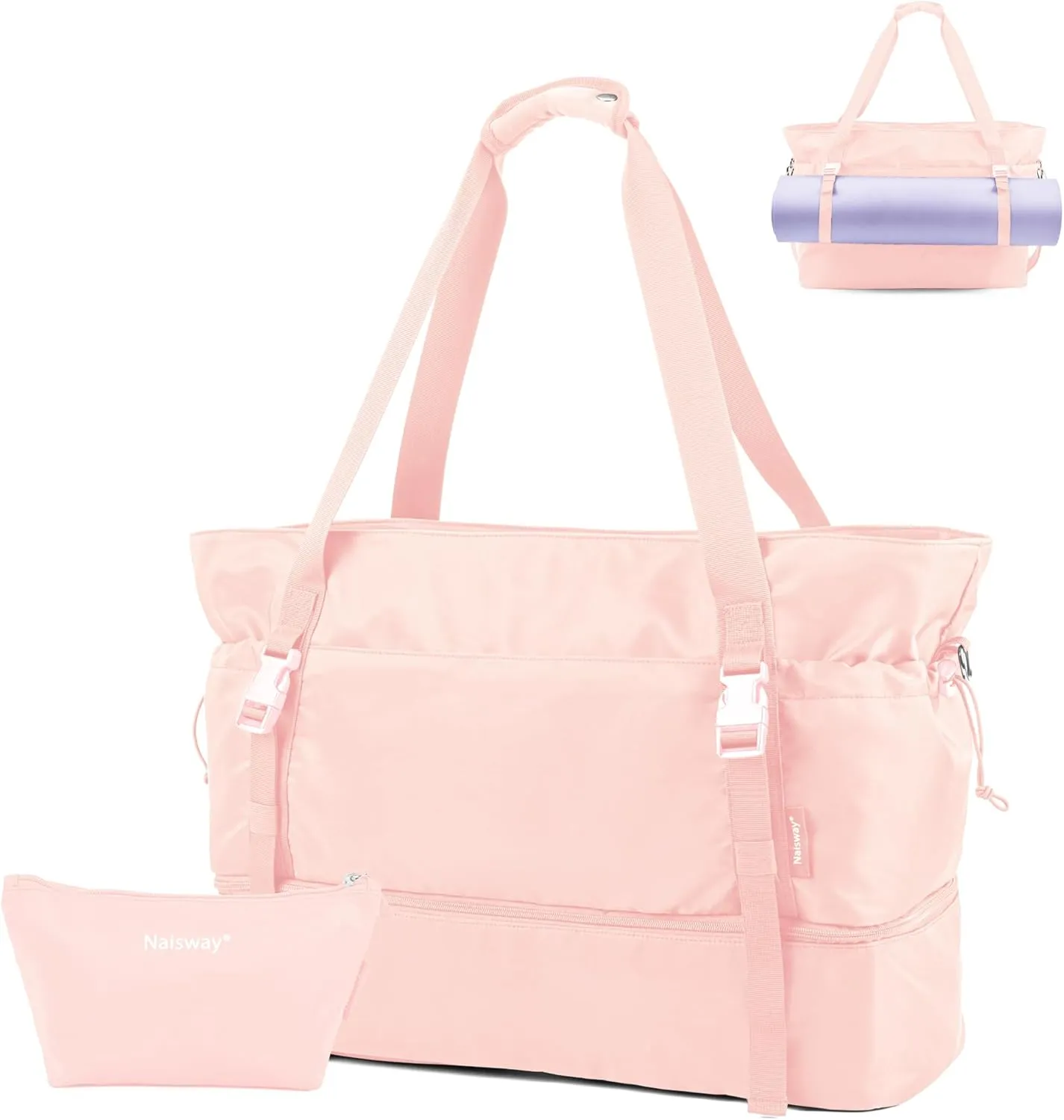 Gym Bag for Women Sports Travel Duffle Bag Tote Bag with Shoes Compartment and Wet Pocket, Yoga Mat Bag Overnight Weekender Bag (Pink)