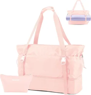Gym Bag for Women Sports Travel Duffle Bag Tote Bag with Shoes Compartment and Wet Pocket, Yoga Mat Bag Overnight Weekender Bag (Pink)