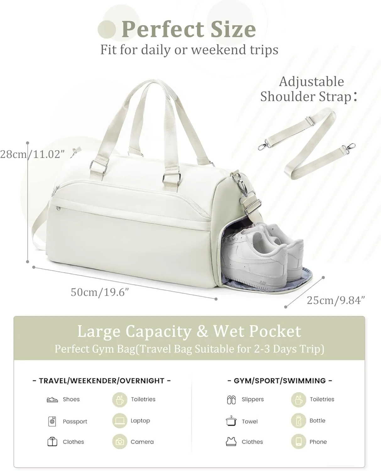 Gym Bag for Women with Shoe Compartment,Travel Duffel Bag for Men Sports Gym Tote Bags Carry on Overnight Bag Personal Item Travel Bag Weekender Bags Swimming Yoga Workout Bag Beige