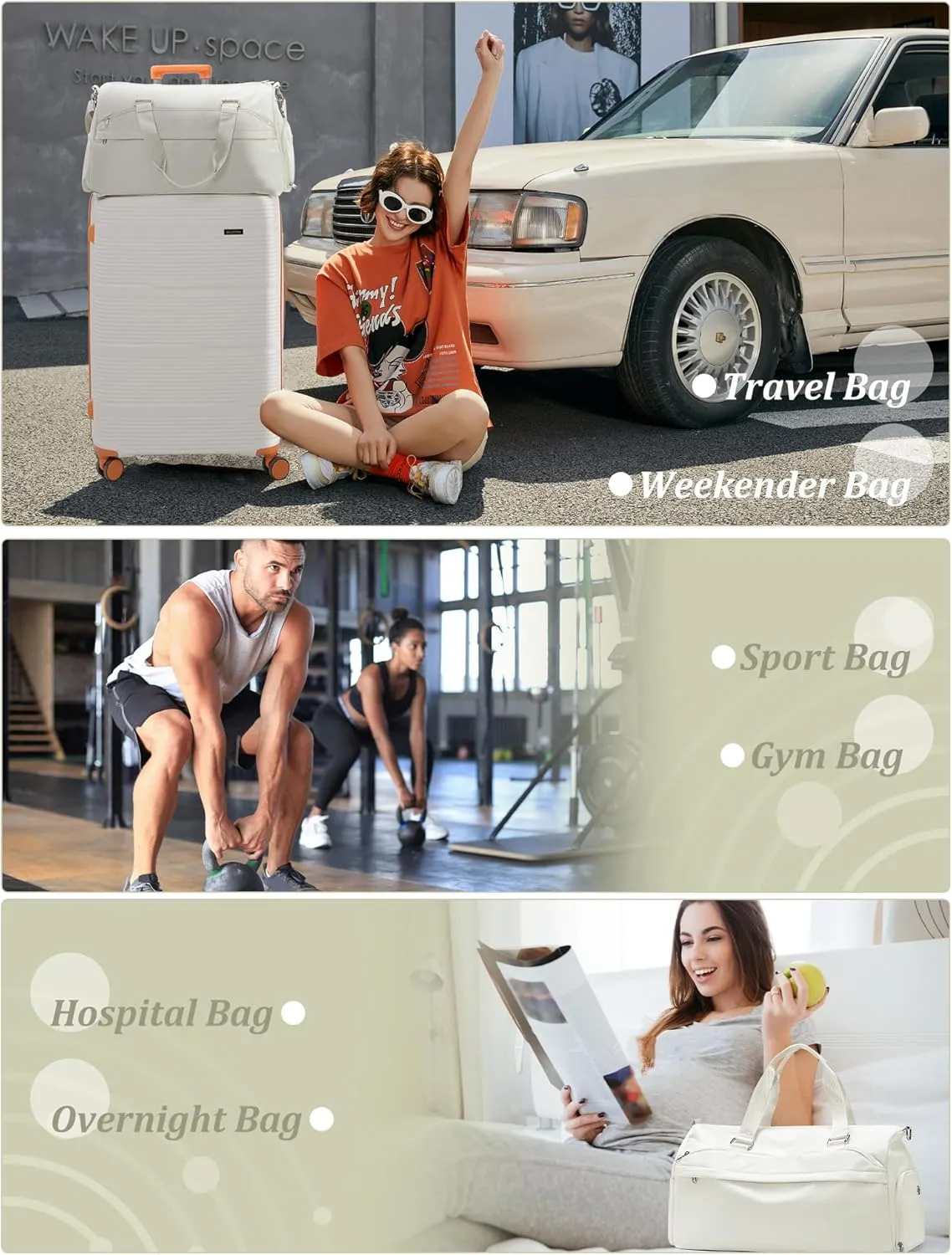 Gym Bag for Women with Shoe Compartment,Travel Duffel Bag for Men Sports Gym Tote Bags Carry on Overnight Bag Personal Item Travel Bag Weekender Bags Swimming Yoga Workout Bag Beige