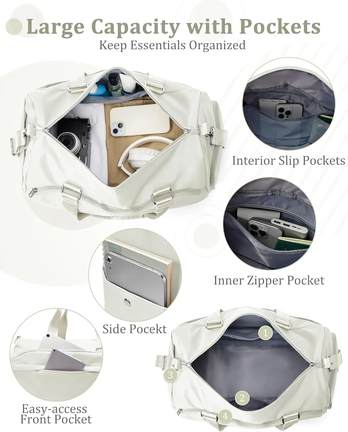 Gym Bag for Women with Shoe Compartment,Travel Duffel Bag for Men Sports Gym Tote Bags Carry on Overnight Bag Personal Item Travel Bag Weekender Bags Swimming Yoga Workout Bag Beige