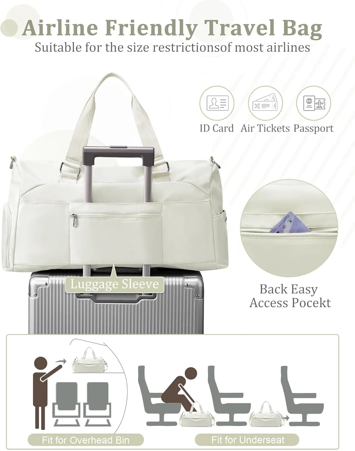 Gym Bag for Women with Shoe Compartment,Travel Duffel Bag for Men Sports Gym Tote Bags Carry on Overnight Bag Personal Item Travel Bag Weekender Bags Swimming Yoga Workout Bag Beige