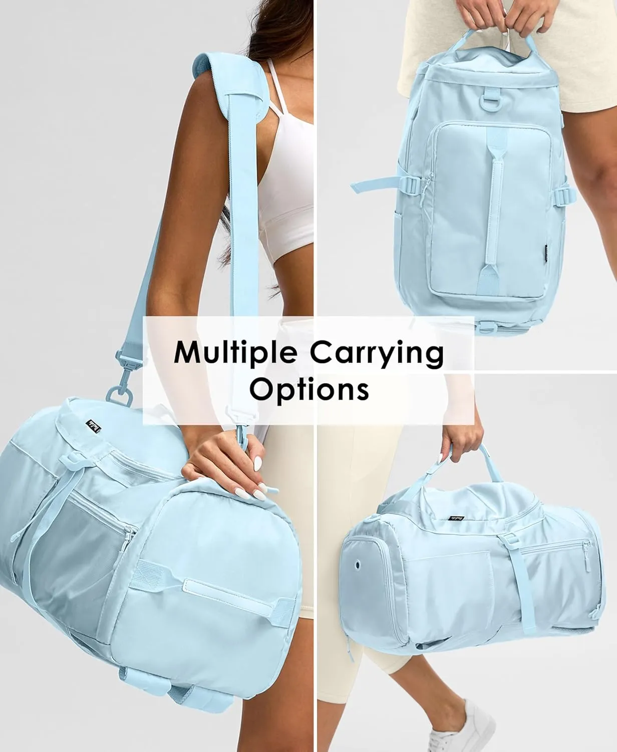 Gym Bag for Women Workout Gym Backpack with Shoe Compartment Sports Duffel Bag Multiple Pockets 30L (Ice Blue)