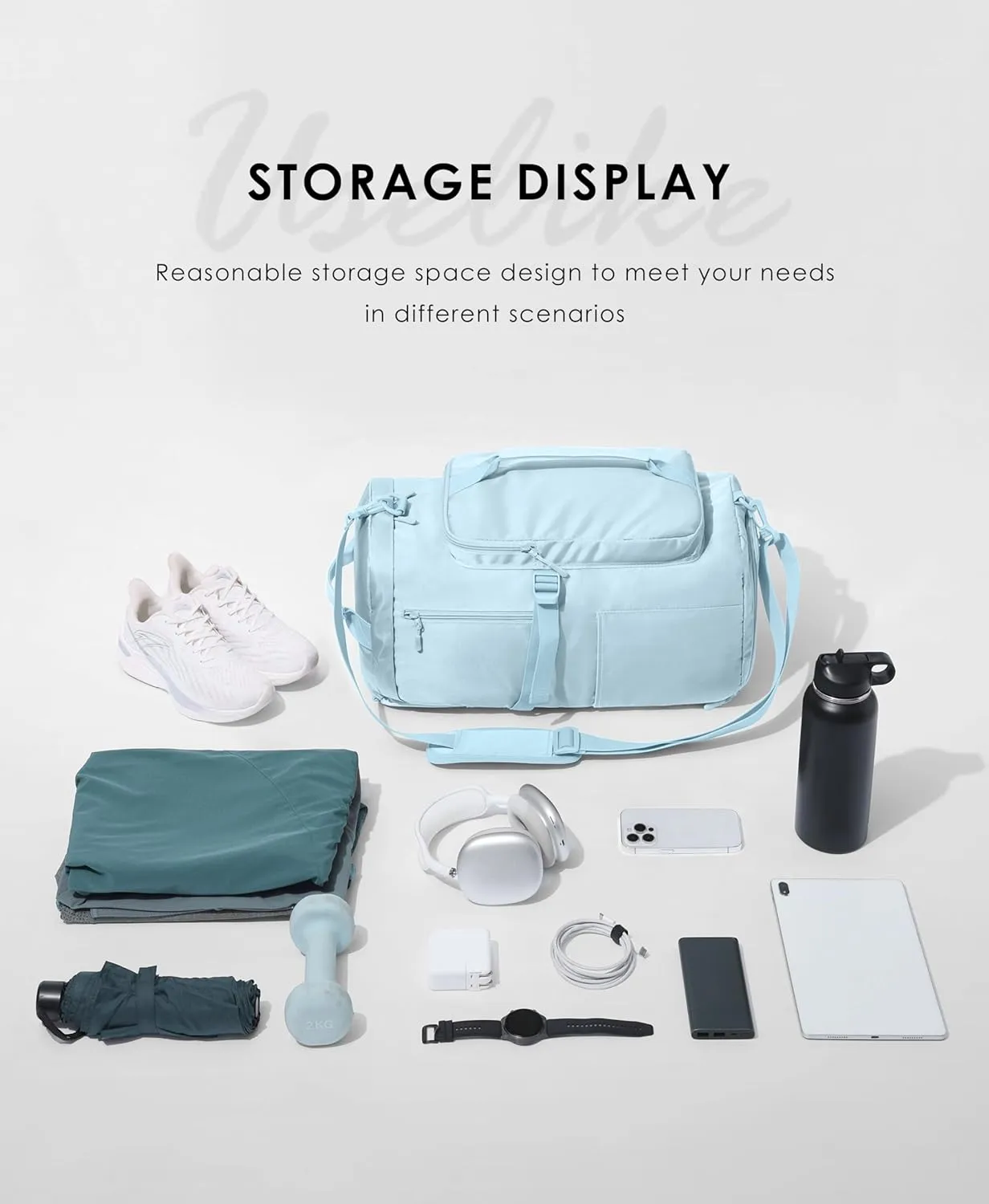 Gym Bag for Women Workout Gym Backpack with Shoe Compartment Sports Duffel Bag Multiple Pockets 30L (Ice Blue)