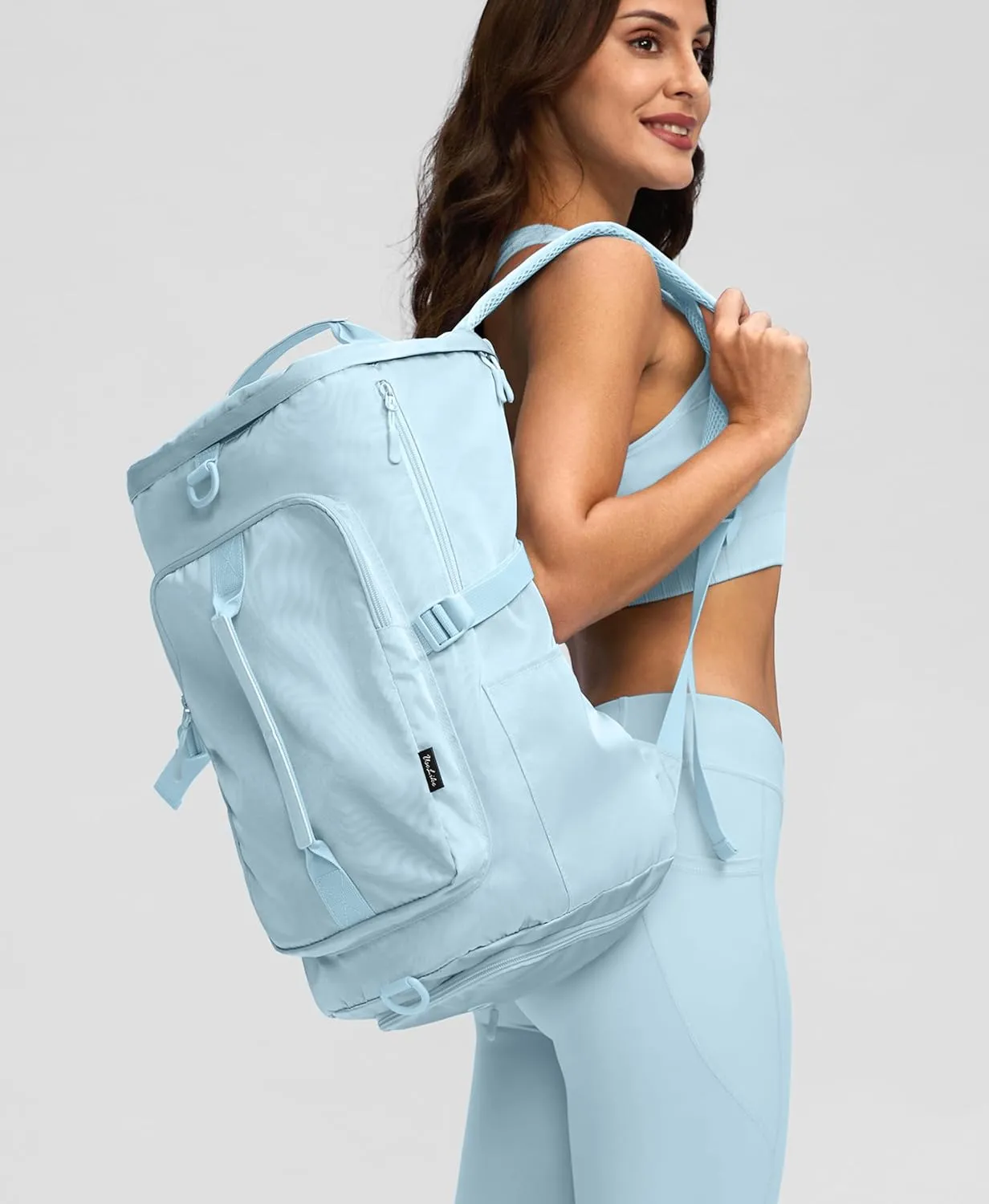Gym Bag for Women Workout Gym Backpack with Shoe Compartment Sports Duffel Bag Multiple Pockets 30L (Ice Blue)