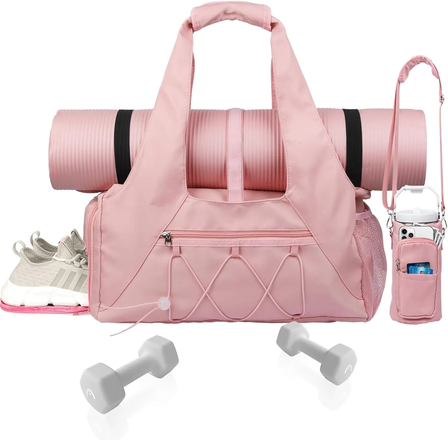 Gym Bag for Womens,Pink Travel Duffel Bag with Shoes Compartment and Wet Pocket Water Bottle Carrier Bag Multi-Functional Bags Ideal for Travel, Gym, Sports, Weekender