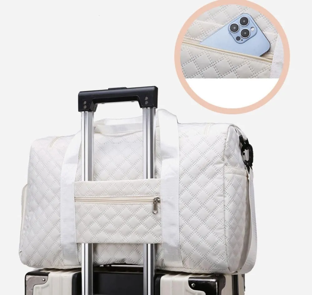 Gym Bag for Women,Sports Travel Duffel Bag, Weekender Overnight Bag with Wet Pocket and Shoes Compartment for Women, Travel,Workout,Gym, Yoga 707 (White)