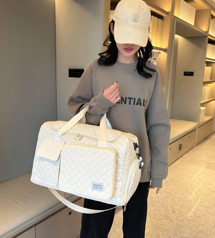 Gym Bag for Women,Sports Travel Duffel Bag, Weekender Overnight Bag with Wet Pocket and Shoes Compartment for Women, Travel,Workout,Gym, Yoga 707 (White)