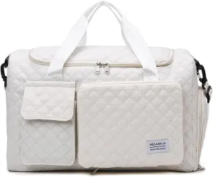 Gym Bag for Women,Sports Travel Duffel Bag, Weekender Overnight Bag with Wet Pocket and Shoes Compartment for Women, Travel,Workout,Gym, Yoga 707 (White)