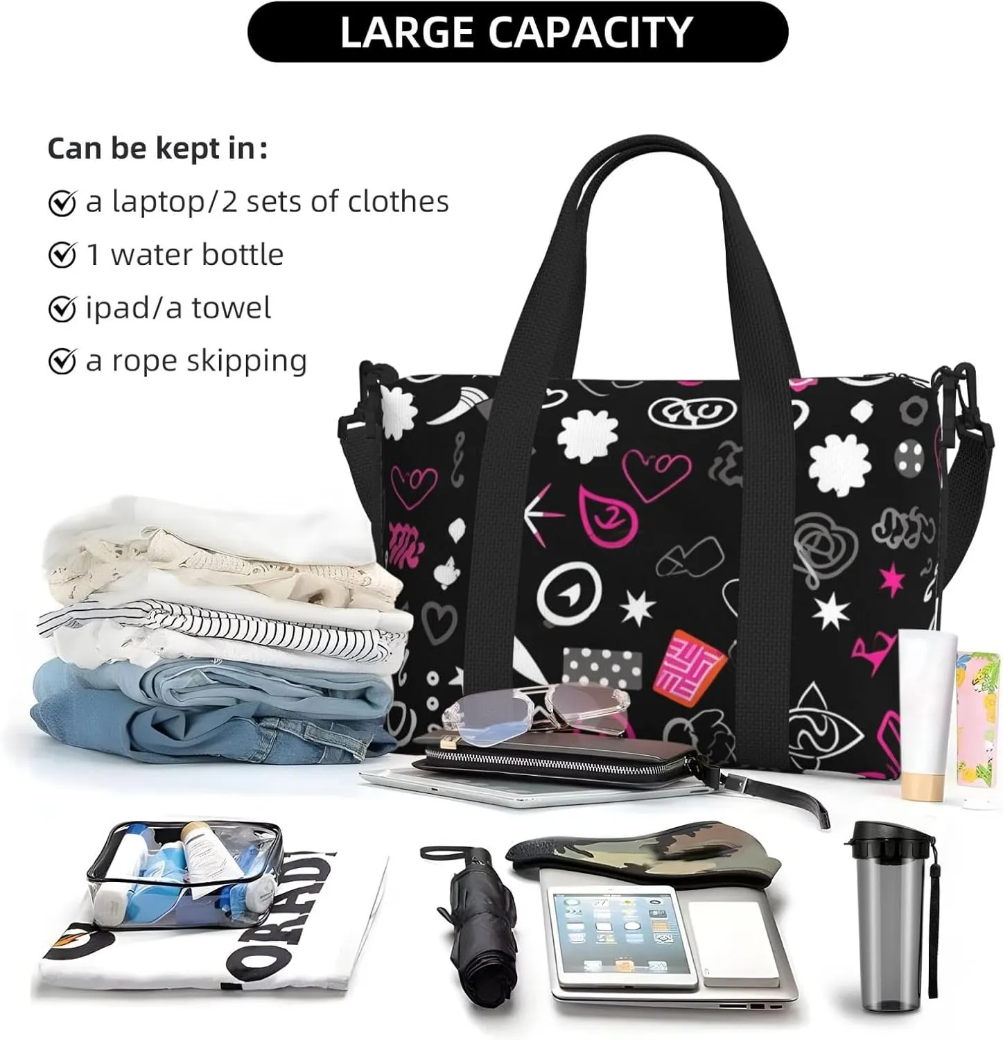 Gym Bag Multiple Symbols Duffel Bag for Men Women Travel Overnight Bag with Shoe Compartment Workout Bags