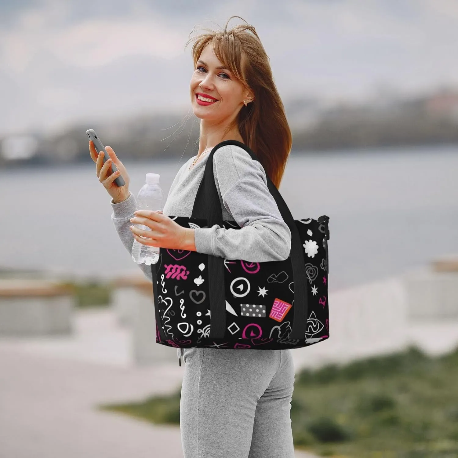 Gym Bag Multiple Symbols Duffel Bag for Men Women Travel Overnight Bag with Shoe Compartment Workout Bags