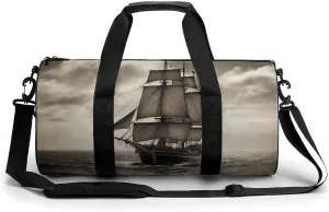 Gym Bag Nautical Sailing Pirate Theme Duffel Bag for Men Women Overnight Bag with Shoe Compartment Workout Bags