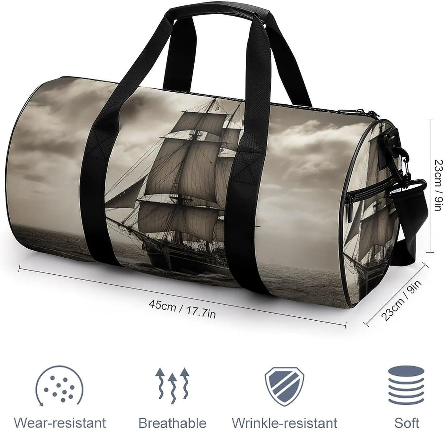 Gym Bag Nautical Sailing Pirate Theme Duffel Bag for Men Women Overnight Bag with Shoe Compartment Workout Bags