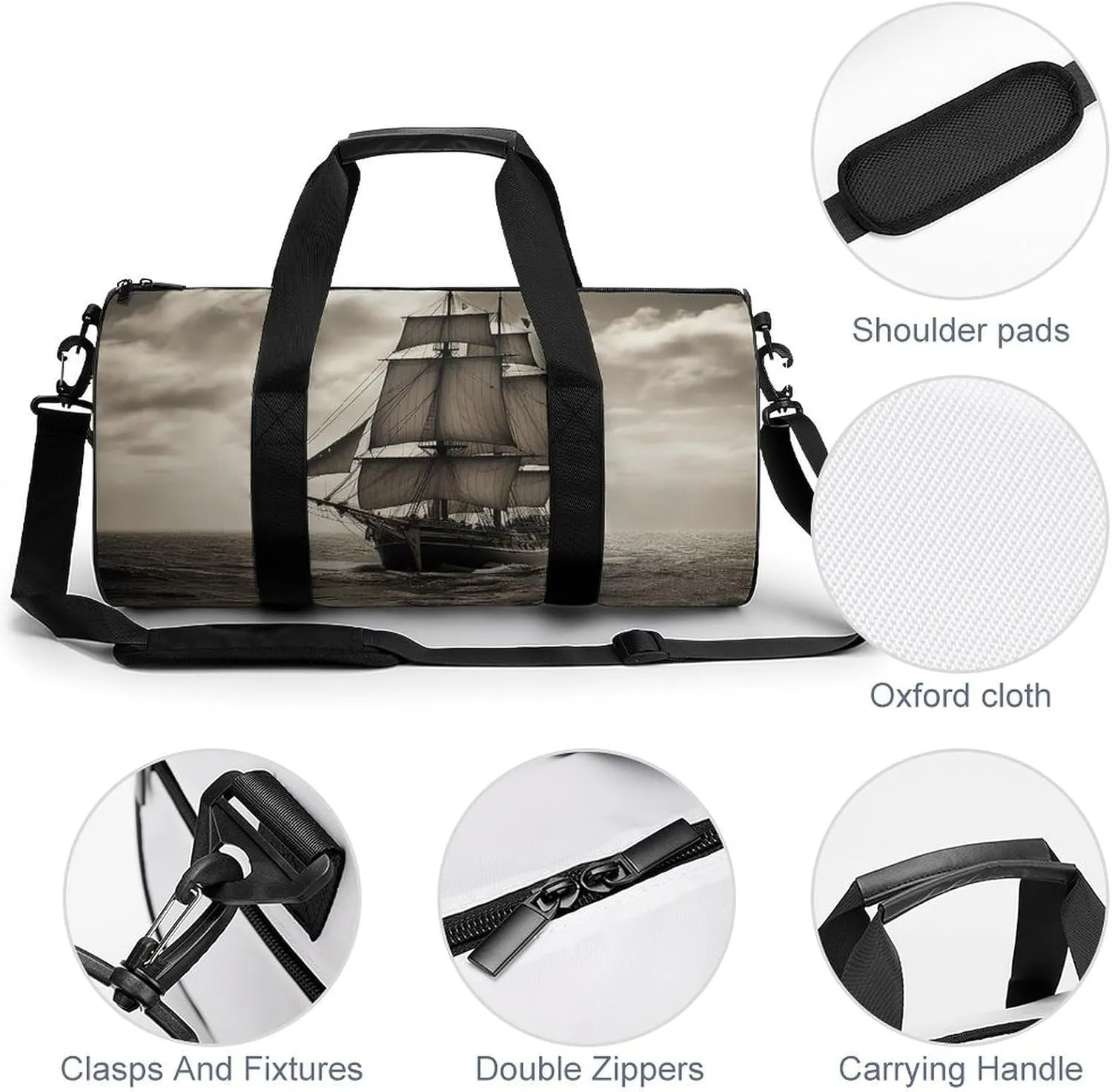 Gym Bag Nautical Sailing Pirate Theme Duffel Bag for Men Women Overnight Bag with Shoe Compartment Workout Bags