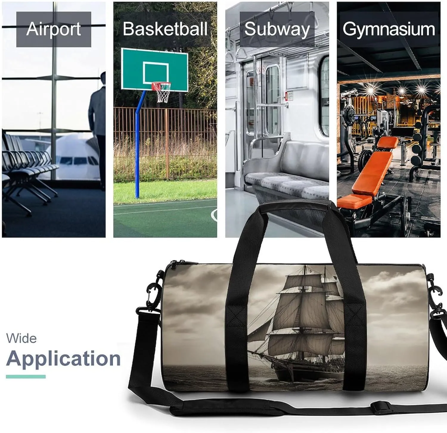 Gym Bag Nautical Sailing Pirate Theme Duffel Bag for Men Women Overnight Bag with Shoe Compartment Workout Bags