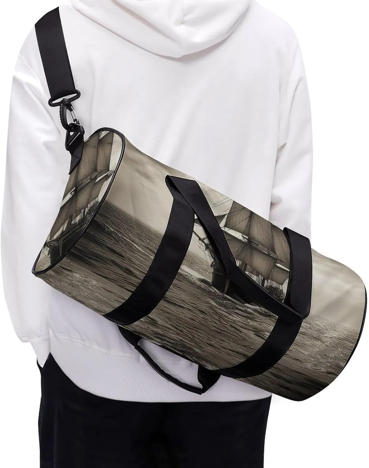 Gym Bag Nautical Sailing Pirate Theme Duffel Bag for Men Women Overnight Bag with Shoe Compartment Workout Bags