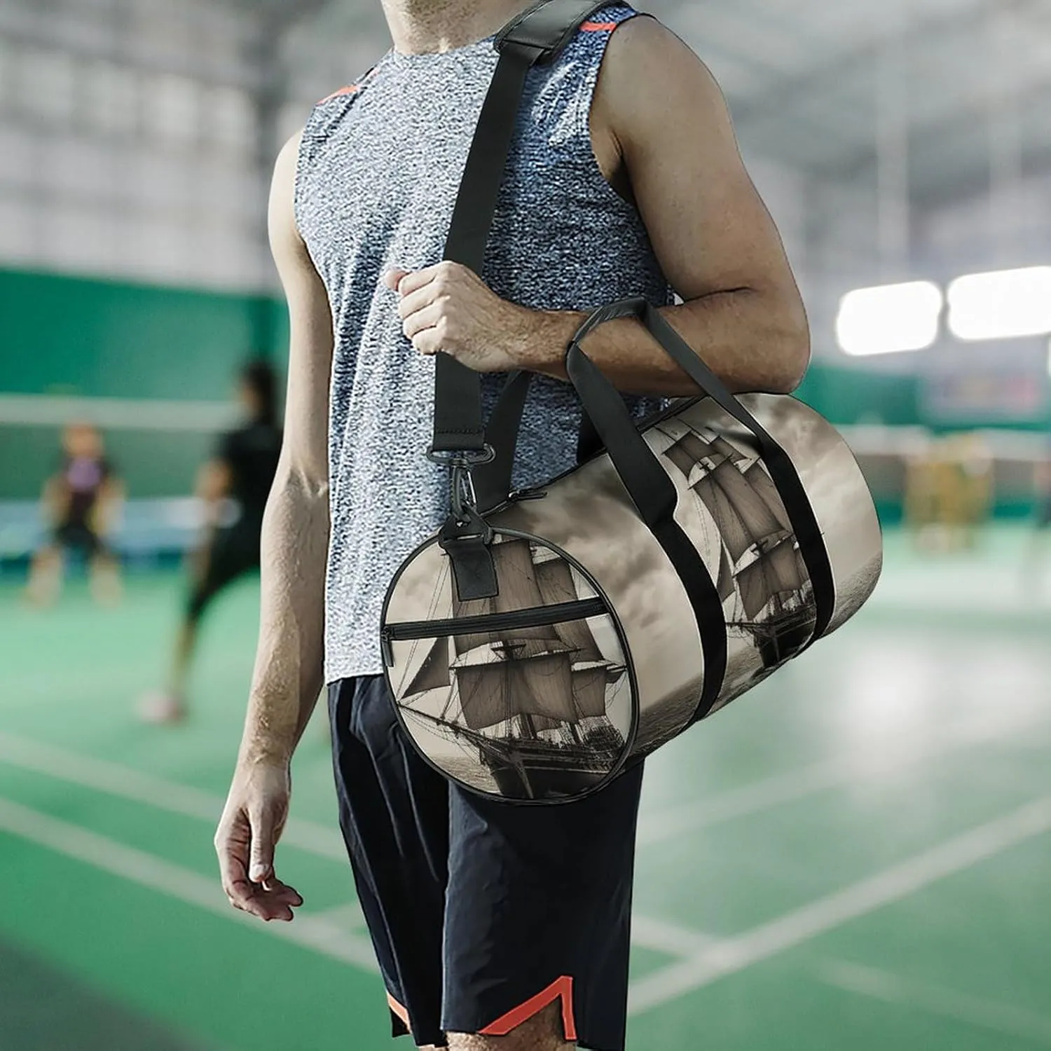 Gym Bag Nautical Sailing Pirate Theme Duffel Bag for Men Women Overnight Bag with Shoe Compartment Workout Bags