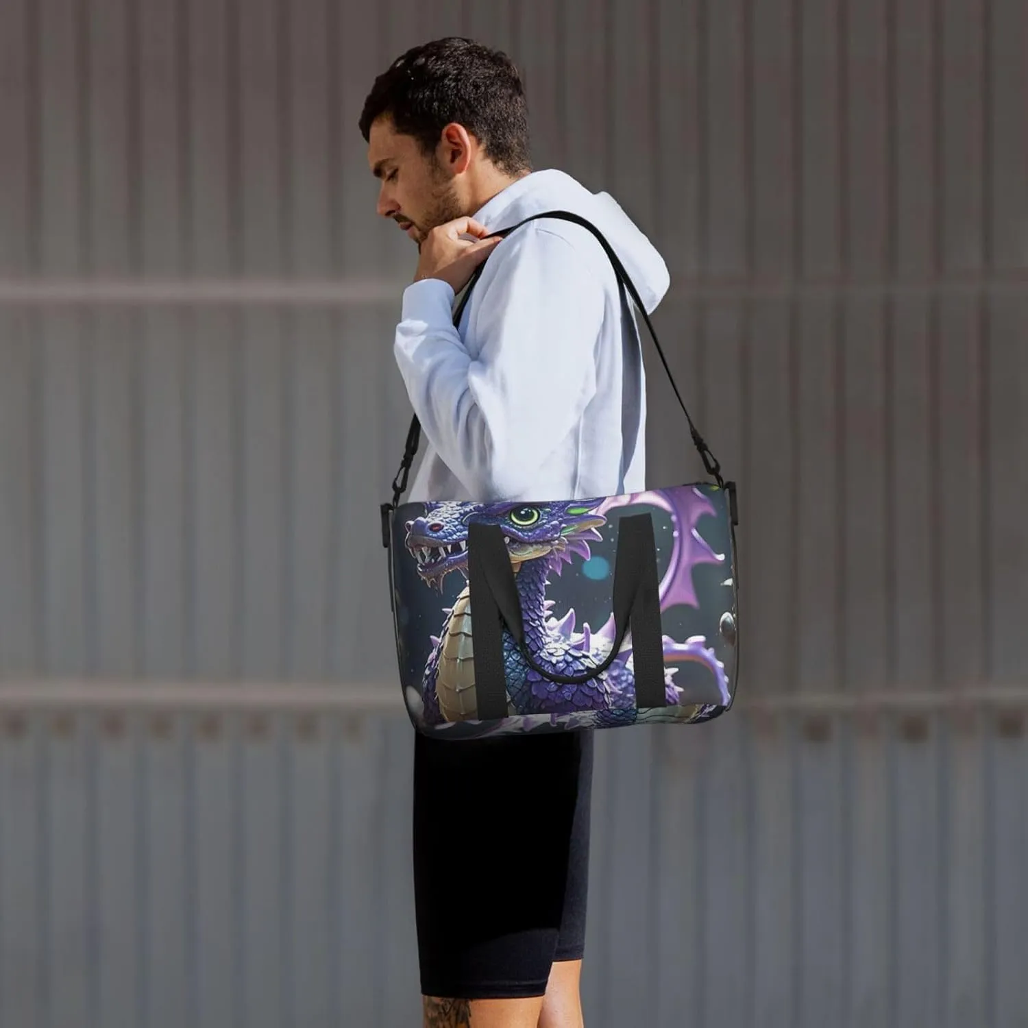 Gym Bag Purple Cool Dragon2 Duffel Bag for Men Women Travel Overnight Bag with Shoe Compartment Workout Bags
