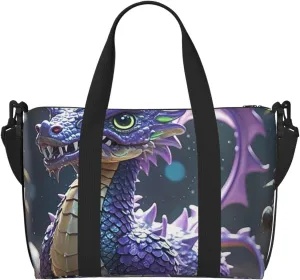 Gym Bag Purple Cool Dragon2 Duffel Bag for Men Women Travel Overnight Bag with Shoe Compartment Workout Bags