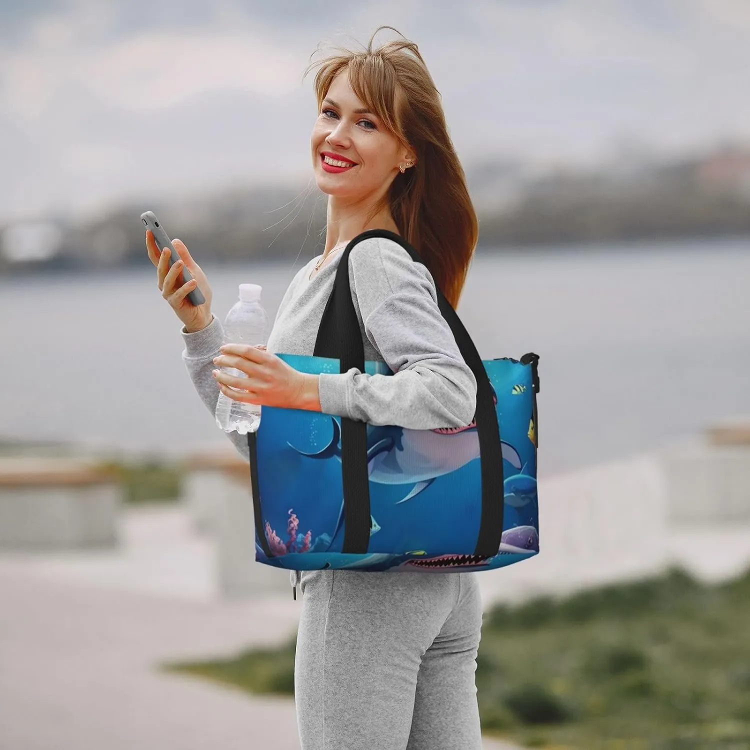 Gym Bag Shark Dolphin Duffel Bag for Men Women Travel Overnight Bag with Shoe Compartment Workout Bags