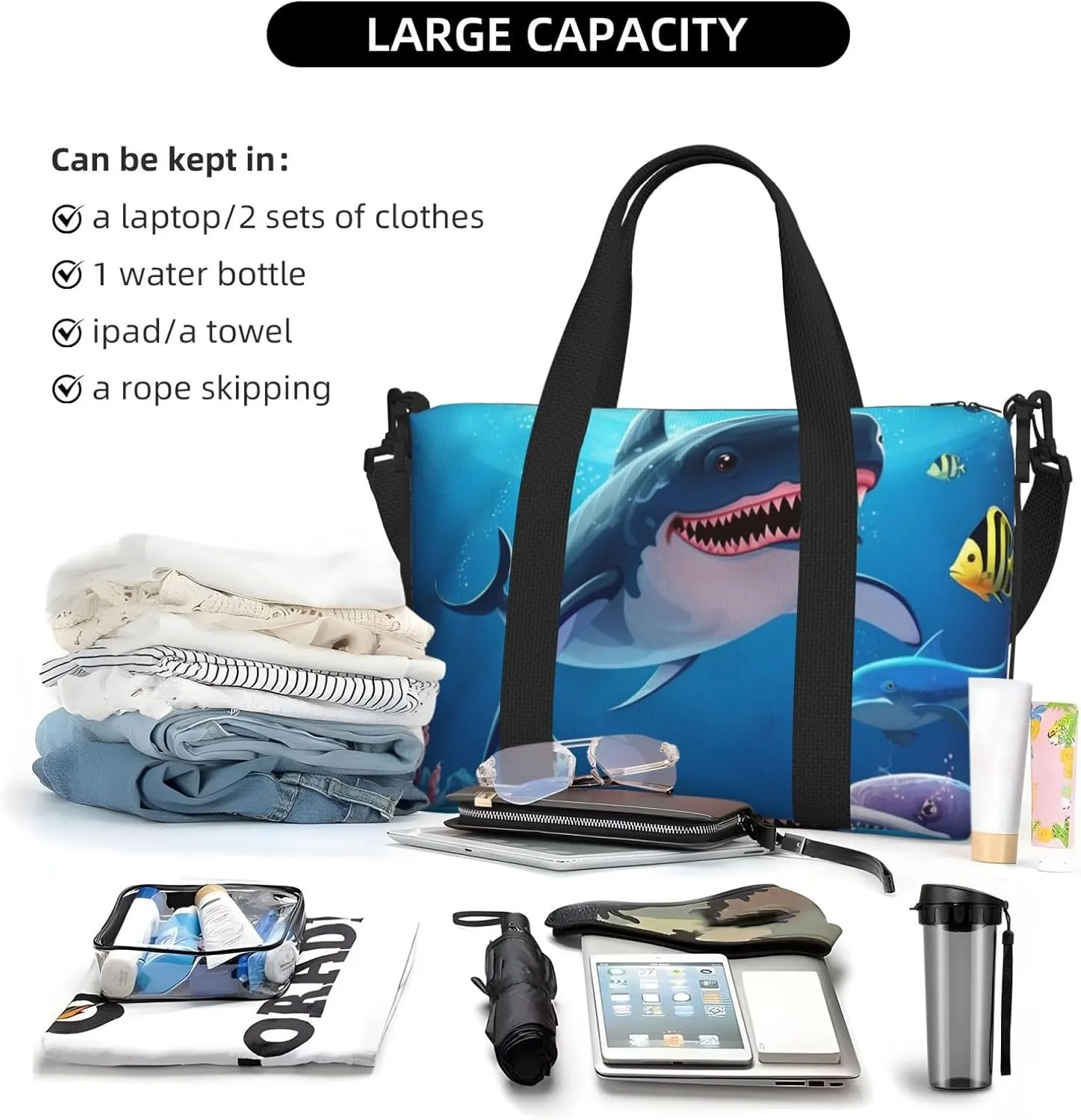 Gym Bag Shark Dolphin Duffel Bag for Men Women Travel Overnight Bag with Shoe Compartment Workout Bags