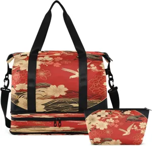 Gym Bag Sports Travel Duffel Bag Weekender Overnight Bag with Wet Pocket Shoes Compartment and Toiletry Bag Screen Painting for Travel, Business,Gym, Yoga