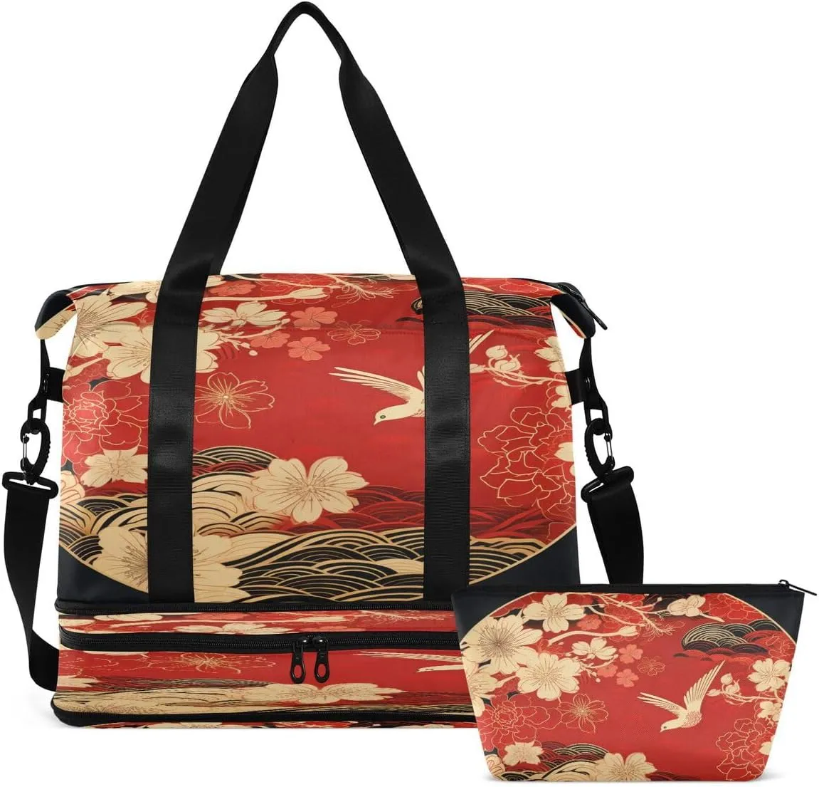 Gym Bag Sports Travel Duffel Bag Weekender Overnight Bag with Wet Pocket Shoes Compartment and Toiletry Bag Screen Painting for Travel, Business,Gym, Yoga
