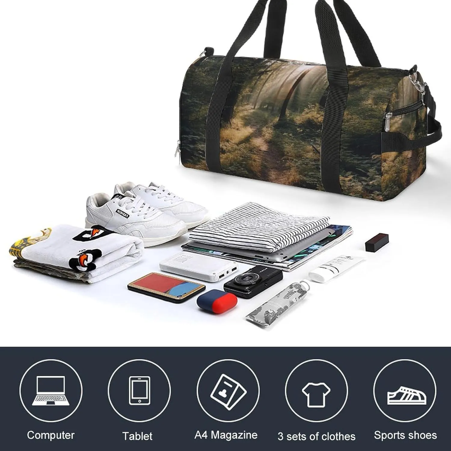 Gym Bag The Sun Shines on The Forest Duffel Bag for Men Women Travel Overnight Bag with Shoe Compartment Workout Bags