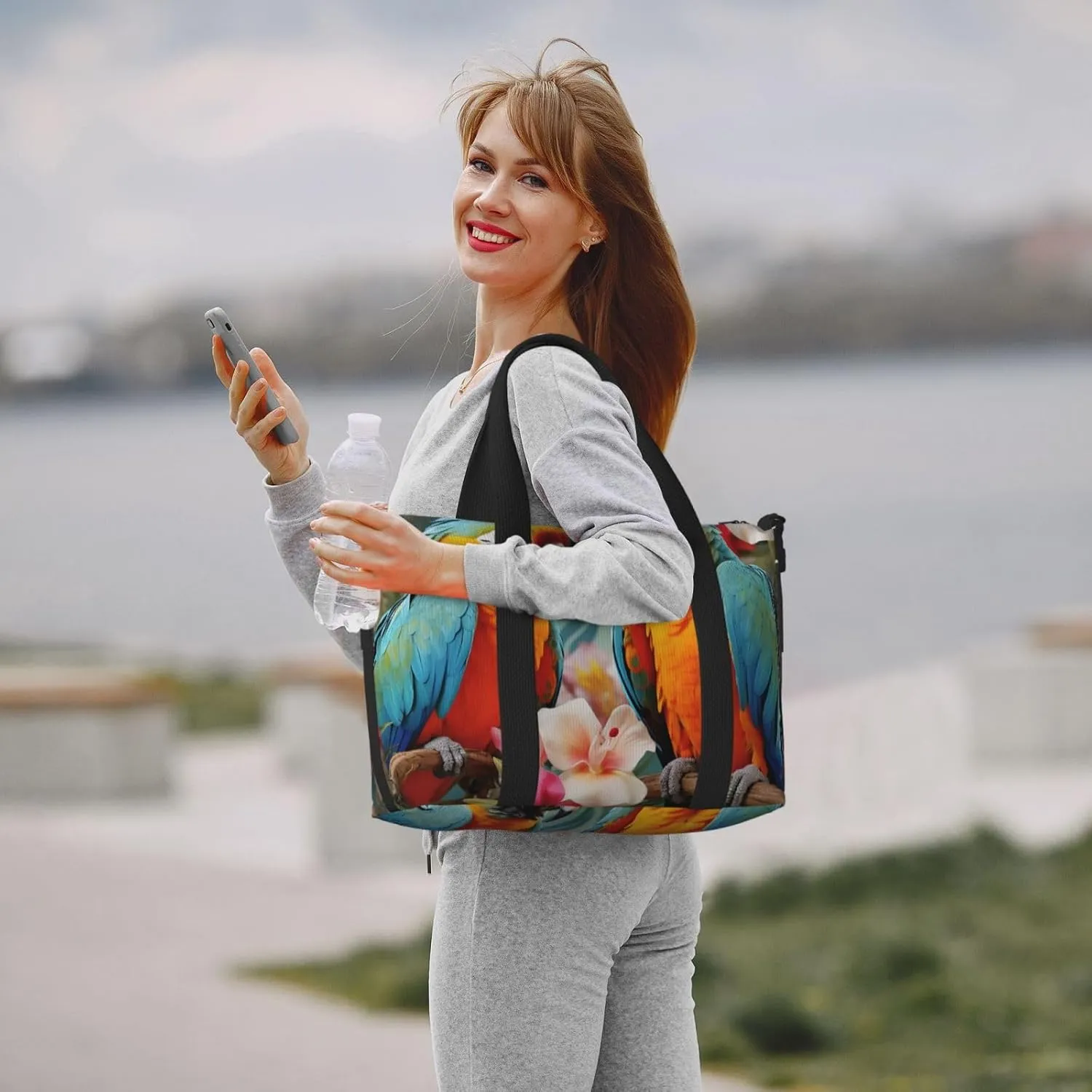 Gym Bag Tropical plants and parrots Duffel Bag for Men Women Travel Overnight Bag with Shoe Compartment Workout Bags