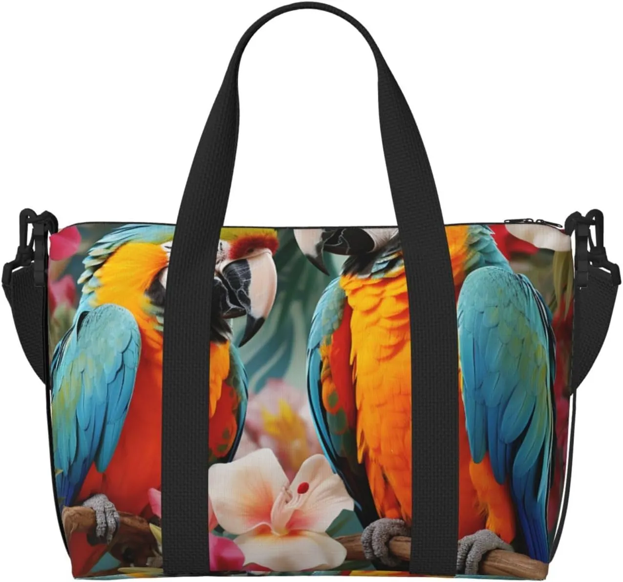 Gym Bag Tropical plants and parrots Duffel Bag for Men Women Travel Overnight Bag with Shoe Compartment Workout Bags