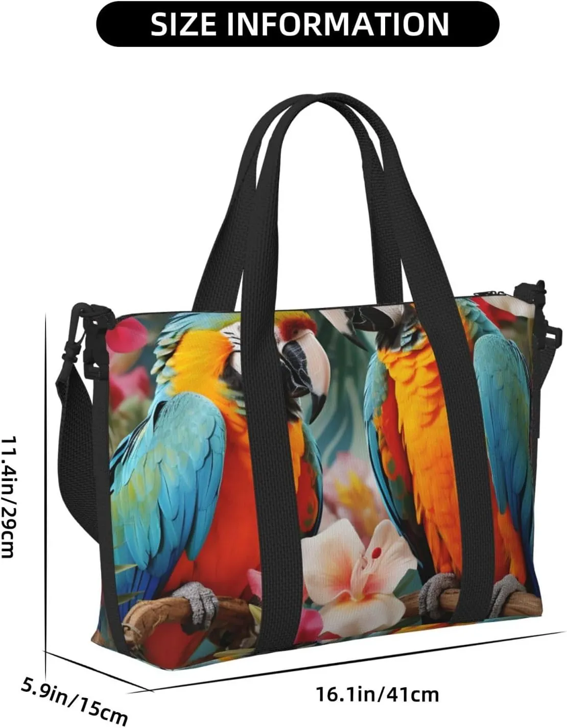 Gym Bag Tropical plants and parrots Duffel Bag for Men Women Travel Overnight Bag with Shoe Compartment Workout Bags