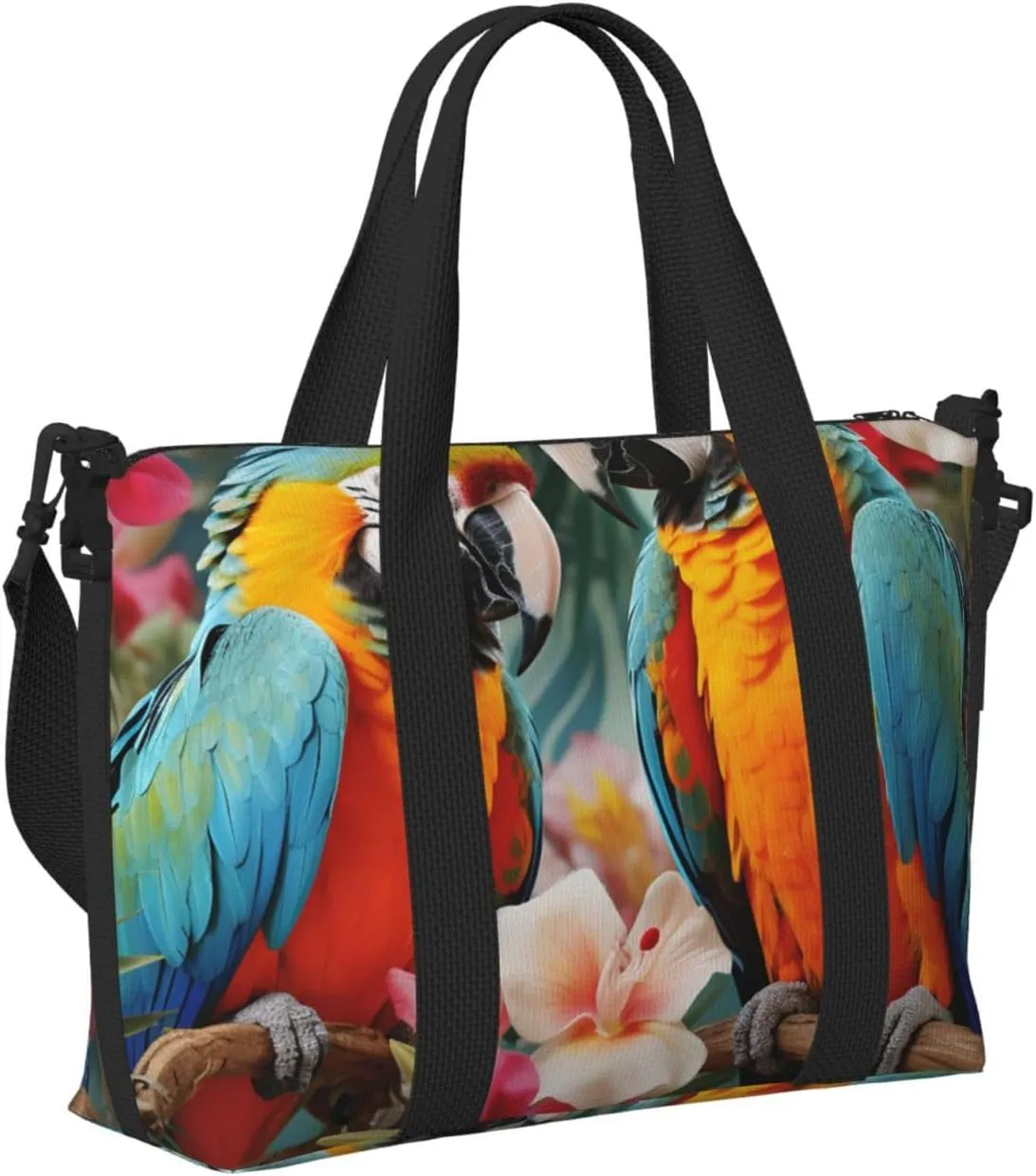 Gym Bag Tropical plants and parrots Duffel Bag for Men Women Travel Overnight Bag with Shoe Compartment Workout Bags
