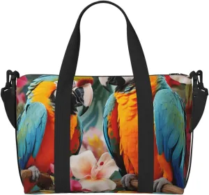 Gym Bag Tropical plants and parrots Duffel Bag for Men Women Travel Overnight Bag with Shoe Compartment Workout Bags
