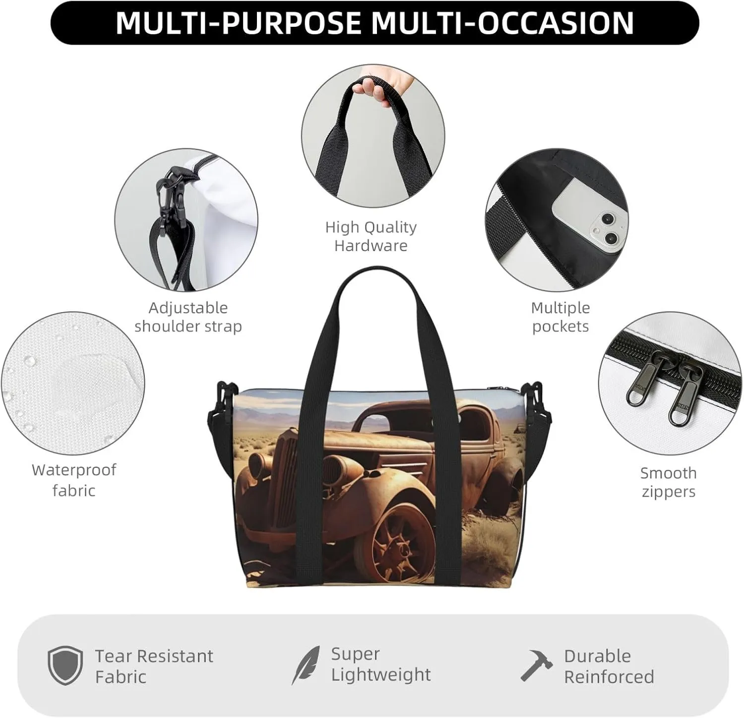 Gym Bag Wheels Abandoned in The Desert Duffel Bag for Men Women Travel Overnight Bag with Shoe Compartment Workout Bags