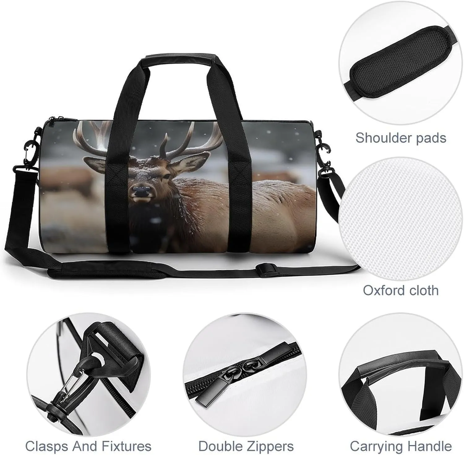 Gym Bag Wild Elk Duffel Bag for Men Women Overnight Bag with Shoe Compartment Workout Bags