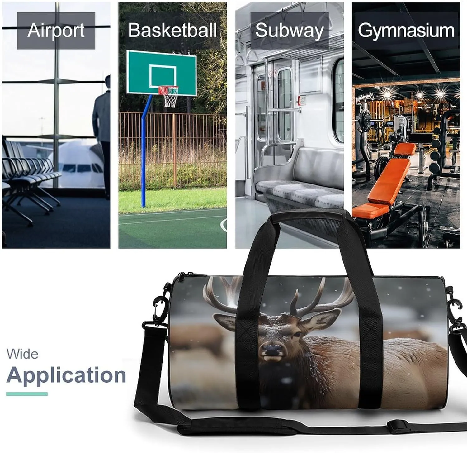 Gym Bag Wild Elk Duffel Bag for Men Women Overnight Bag with Shoe Compartment Workout Bags