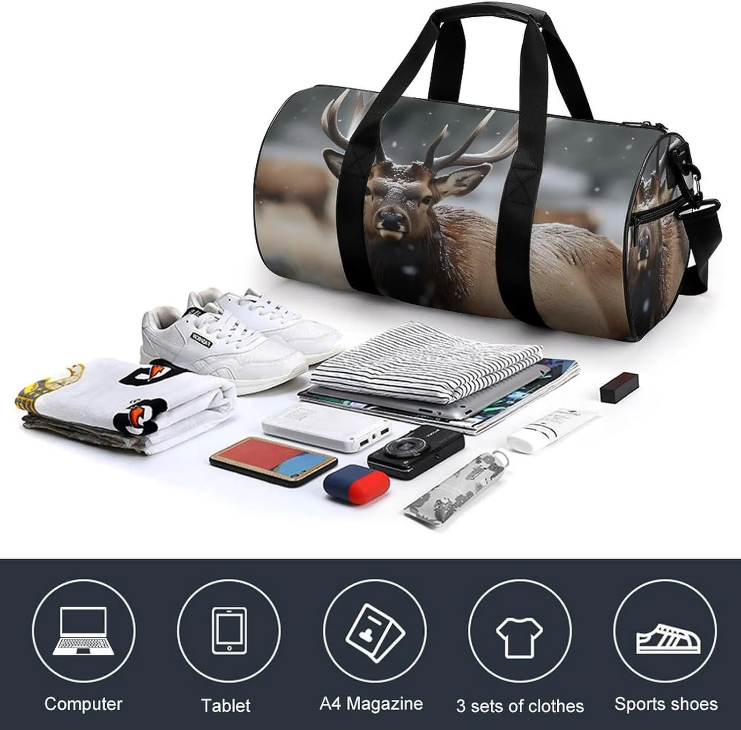 Gym Bag Wild Elk Duffel Bag for Men Women Overnight Bag with Shoe Compartment Workout Bags