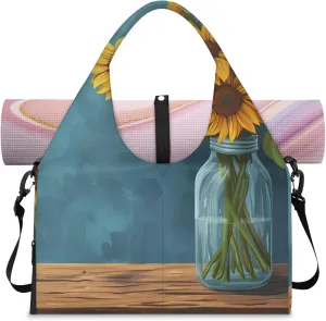 Gym Bag with Shoe Compartment Personal Item Travel Bag Tote Bag for Men Women Duffle Bag for Travel Sports Fitness & Workout Realistic Sunflowers