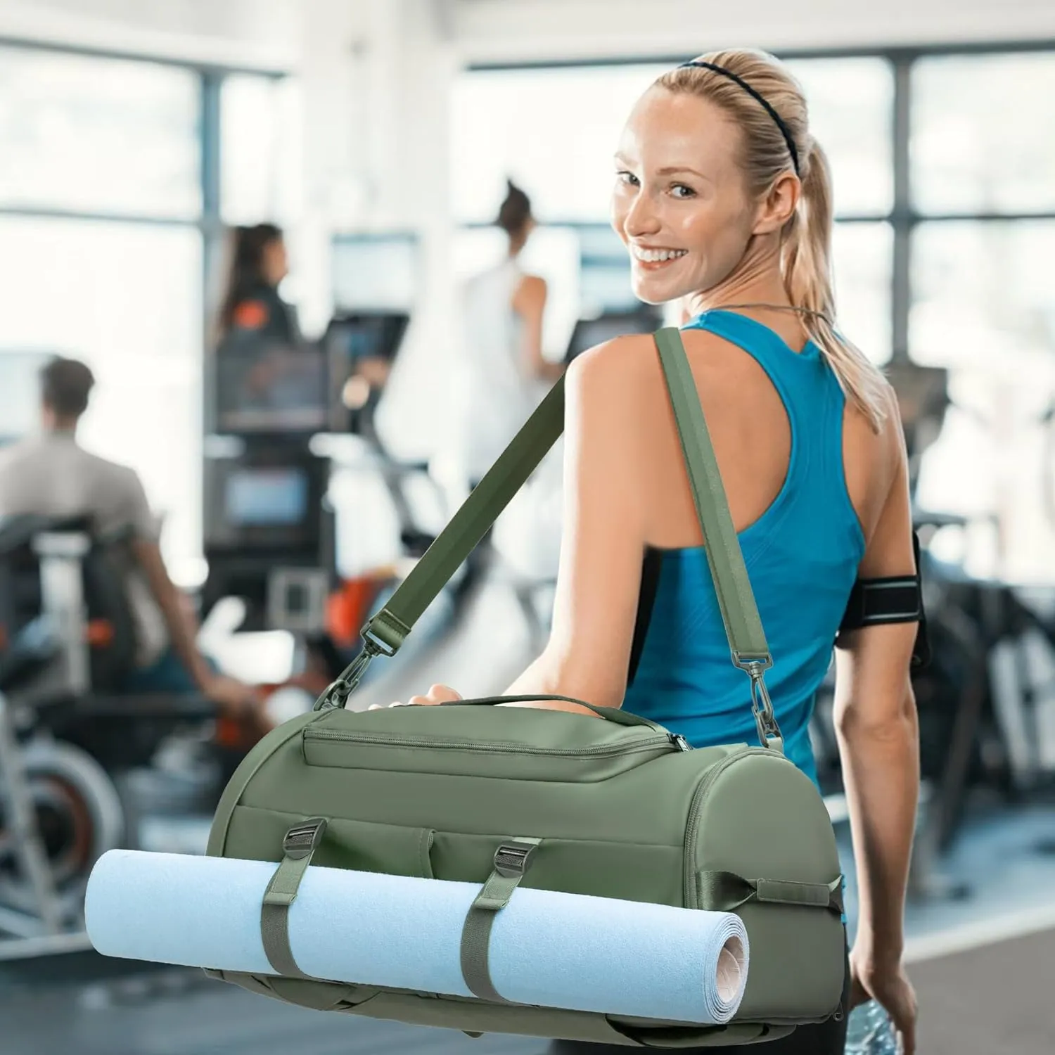 Gym Bag with Shoes Compartment - Duffle Bag for Men and Women, Travel Backpack Weekender Overnight Bag, Sports Bag with Wet Pocket Green - MIYCOO