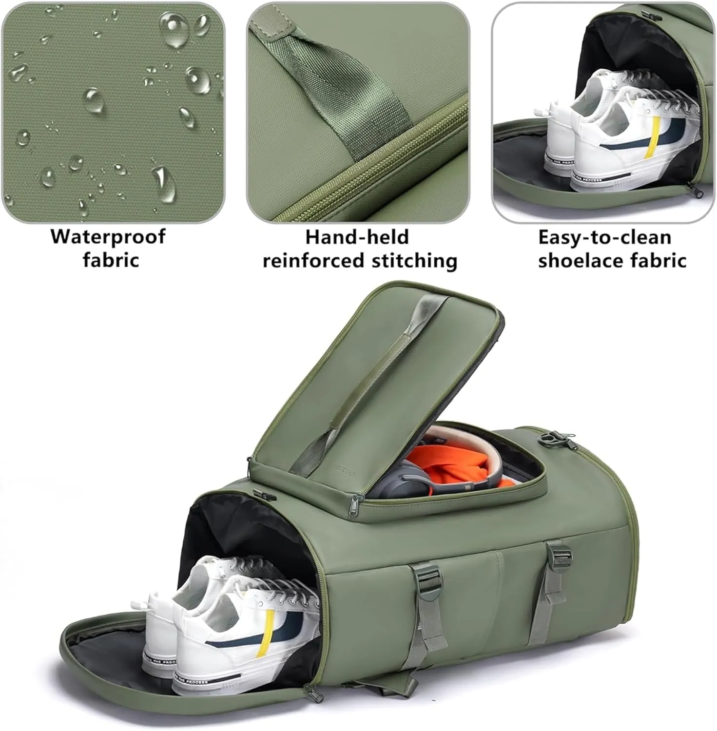Gym Bag with Shoes Compartment - Duffle Bag for Men and Women, Travel Backpack Weekender Overnight Bag, Sports Bag with Wet Pocket Green - MIYCOO